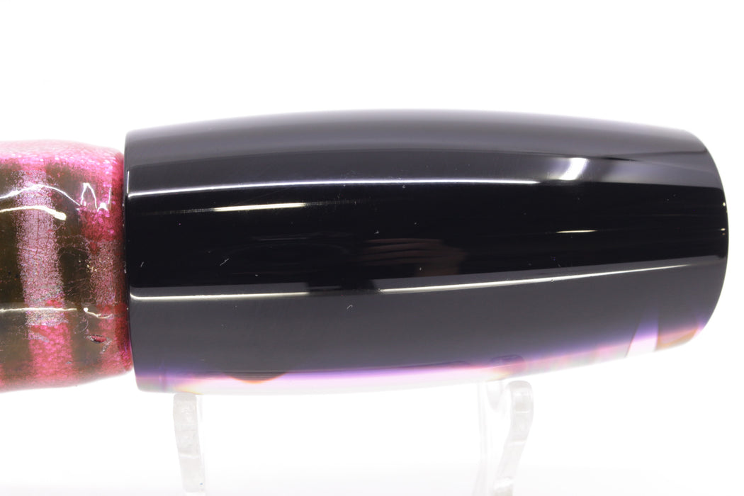 Moyes Lures Rainbow MOP Black-Pink Back Medium Plunger 12" 7.5oz Skirted Pink Aurora