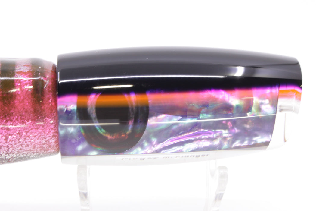 Moyes Lures Rainbow MOP Black-Pink Back Medium Plunger 12" 7.5oz Skirted Pink Aurora
