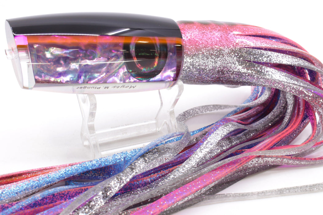 Moyes Lures Rainbow MOP Black-Pink Back Medium Plunger 12" 7.5oz Skirted Pink Aurora