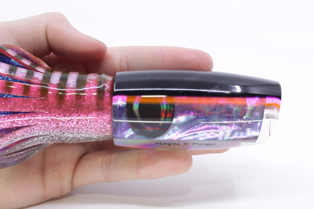Moyes Lures Rainbow MOP Black-Pink Back Medium Plunger 12" 7.5oz Skirted Pink Aurora