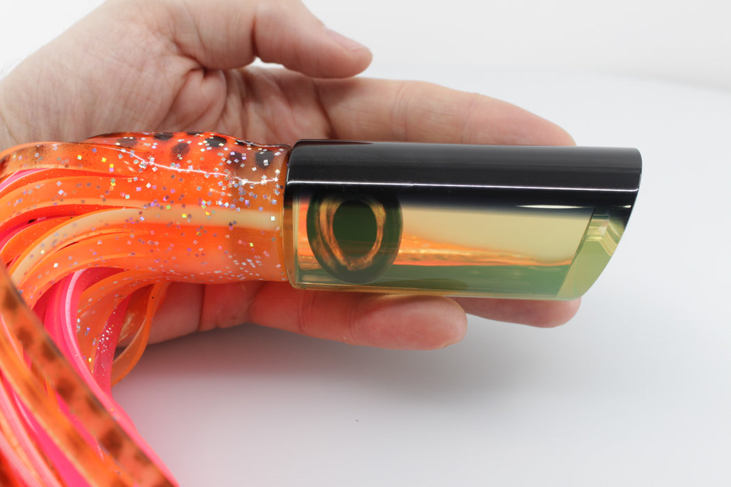 Moyes Lures Orange Mirror Black Back Medium Pipe Bomb 12" 7.5oz Skirted Orange-Pink