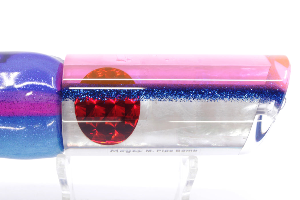 Moyes Lures White MOP Pink-Blue Back Red Eyes Medium Pipe Bomb 12" 7.5oz FT Vinyl