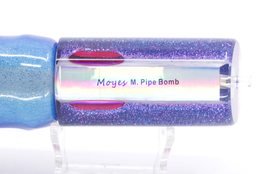 Moyes Lures White MOP Pink-Blue Back Red Eyes Medium Pipe Bomb 12" 7.5oz FT Vinyl