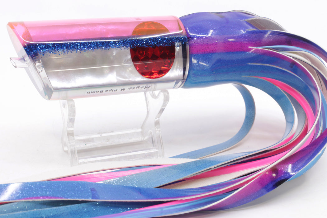 Moyes Lures White MOP Pink-Blue Back Red Eyes Medium Pipe Bomb 12" 7.5oz FT Vinyl