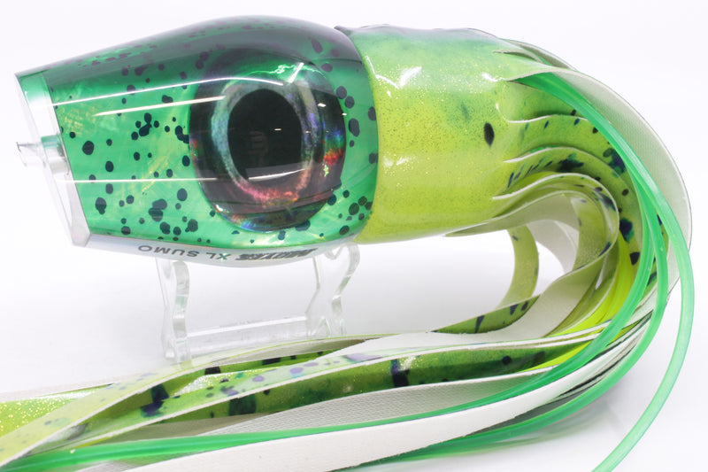Moyes Lures Mahi MOP Green Back XL Sumo 16" 16.4oz Fire Tailz Vinyl Mahi