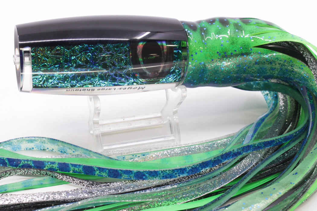 Moyes Lures Blue-Green Oil Slick Black Back Taxi Eyes Large Shotgun 12" 7.8oz Skirted