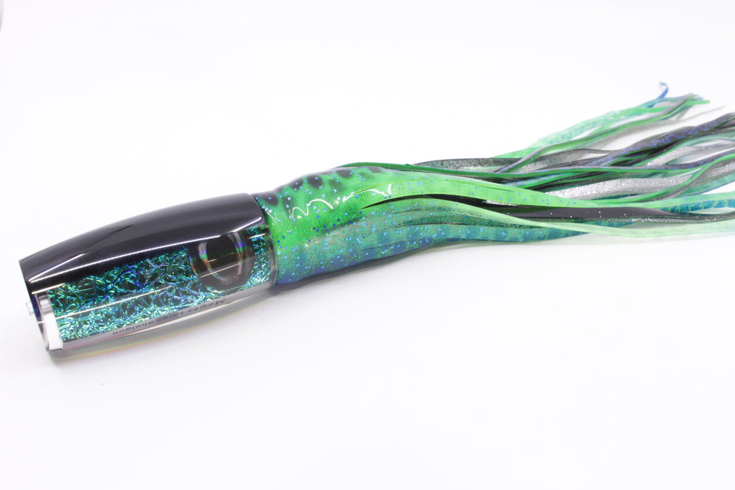 Moyes Lures Blue-Green Oil Slick Black Back Taxi Eyes Large Shotgun 12" 7.8oz Skirted