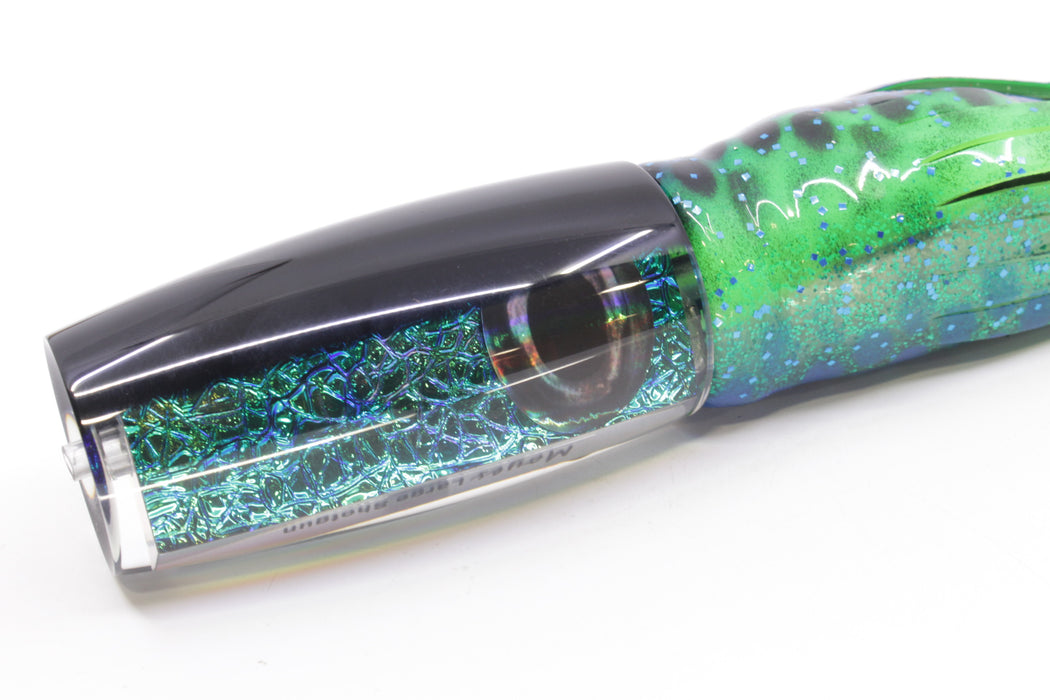 Moyes Lures Blue-Green Oil Slick Black Back Taxi Eyes Large Shotgun 12" 7.8oz Skirted
