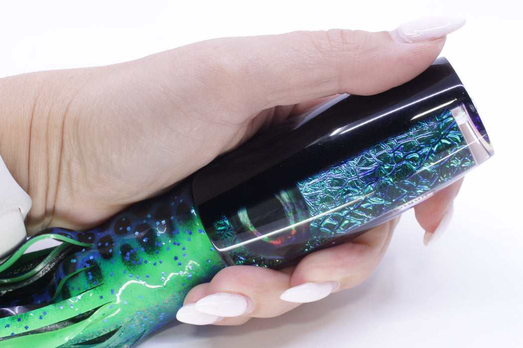 Moyes Lures Blue-Green Oil Slick Black Back Taxi Eyes Large Shotgun 12" 7.8oz Skirted