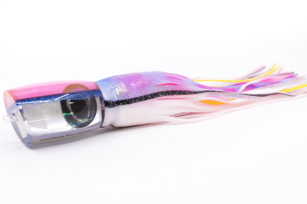 Moyes Lures White MOP Pink-Blue Back Large Boogeyman 14" 9.7oz Skirted Gay Bob