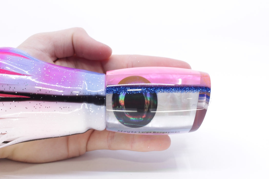 Moyes Lures White MOP Pink-Blue Back Large Boogeyman 14" 9.7oz Skirted Gay Bob