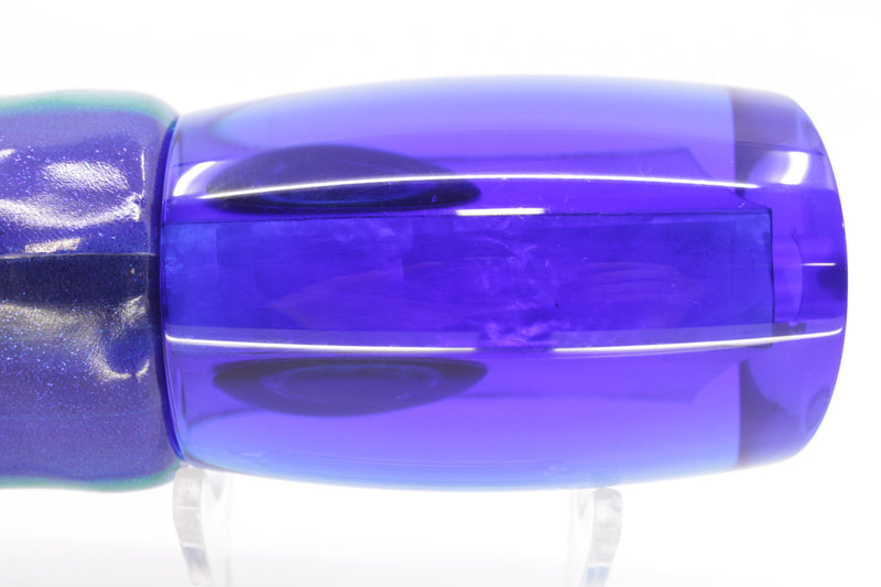 Moyes Lures Ice Blue MOP Blue Back Large Boogeyman 14" 8.5oz Fire Tailz Vinyl Blueberry