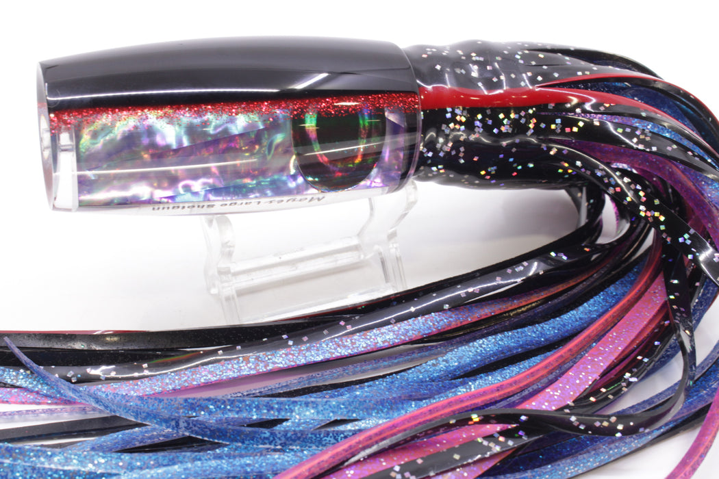 Moyes Lures Rainbow MOP Black-Red Back Large Shotgun 12" 7.8oz Skirted Black