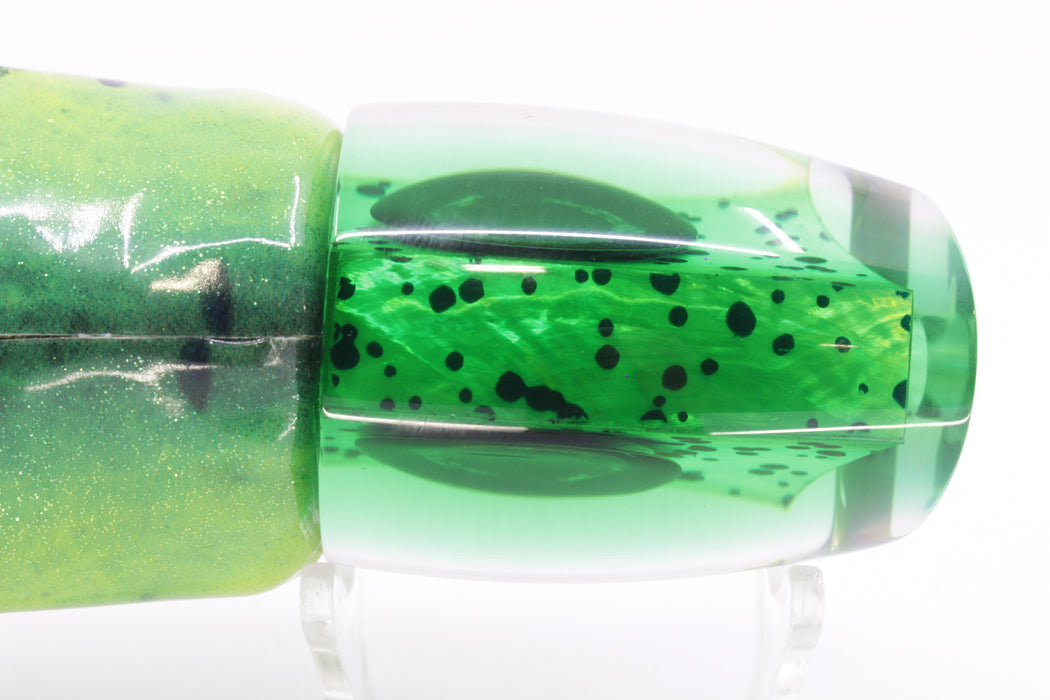 Moyes Lures Mahi MOP Green Back Large J-Boy 14" 7.5oz Fire Tailz Vinyl Mahi