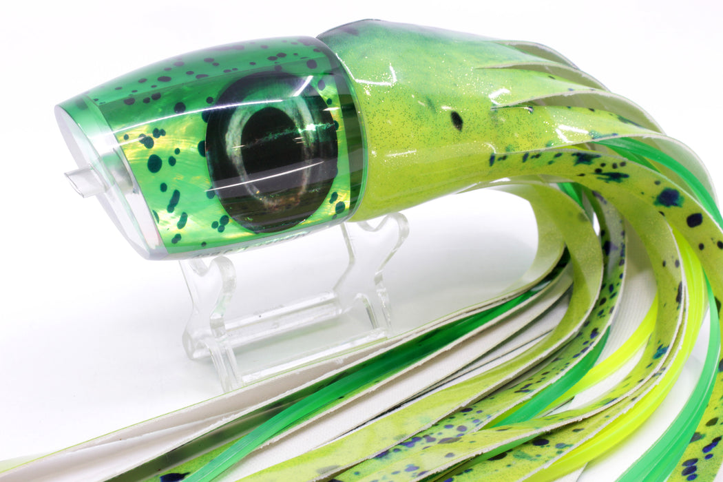 Moyes Lures Mahi MOP Green Back Large J-Boy 14" 7.5oz Fire Tailz Vinyl Mahi
