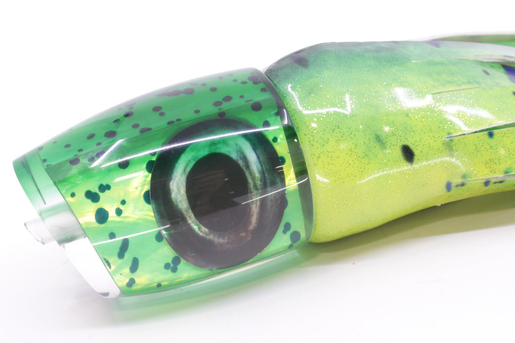 Moyes Lures Mahi MOP Green Back Large J-Boy 14" 7.5oz Fire Tailz Vinyl Mahi