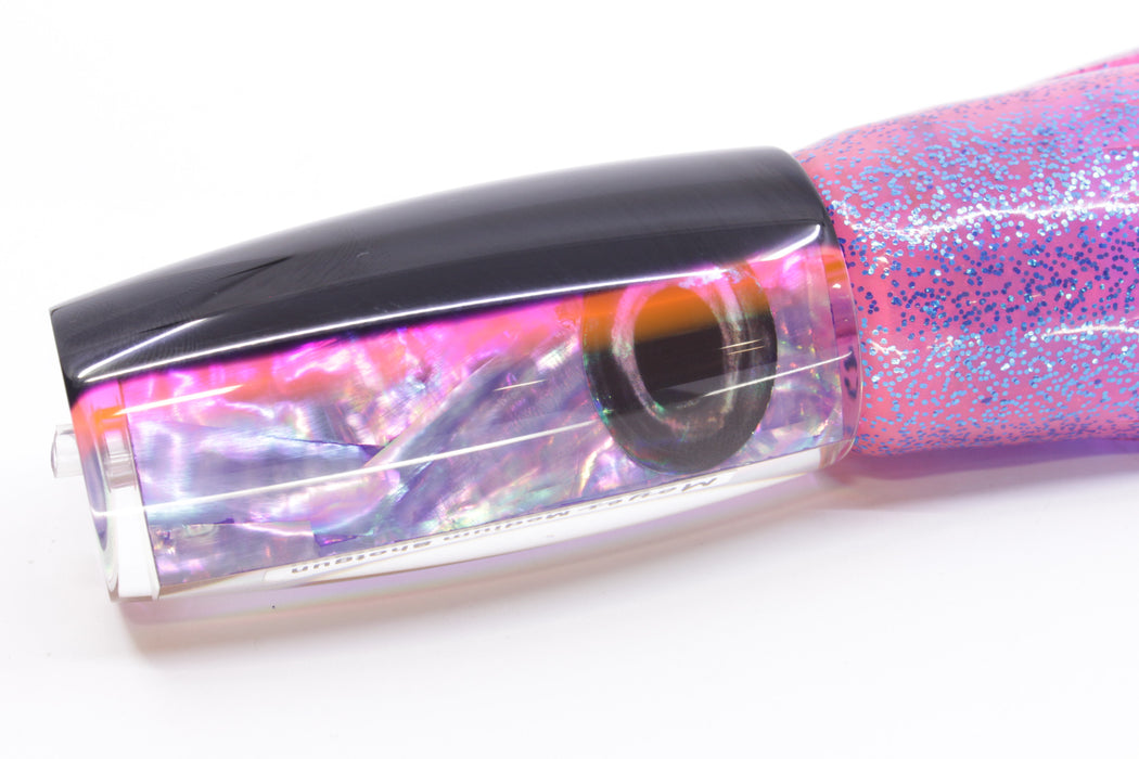 Moyes Lures Rainbow MOP Black-Pink Back Medium Shotgun 10" 6.2oz Skirted Pink/Blue