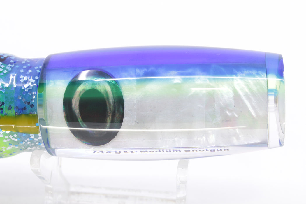 Moyes Lures White MOP Blue-Yellow Back Medium Shotgun 10" 6.2oz Skirted Blue-Silver