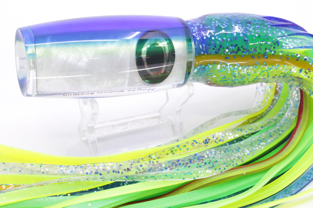 Moyes Lures White MOP Blue-Yellow Back Medium Shotgun 10" 6.2oz Skirted Blue-Silver
