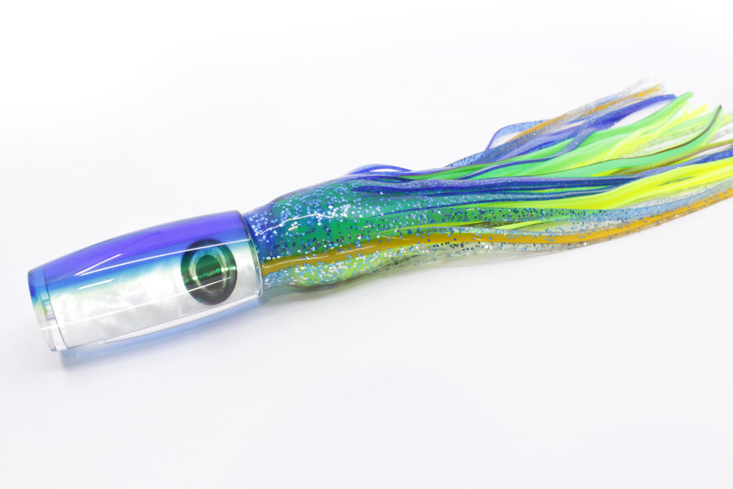Moyes Lures White MOP Blue-Yellow Back Medium Shotgun 10" 6.2oz Skirted Blue-Silver