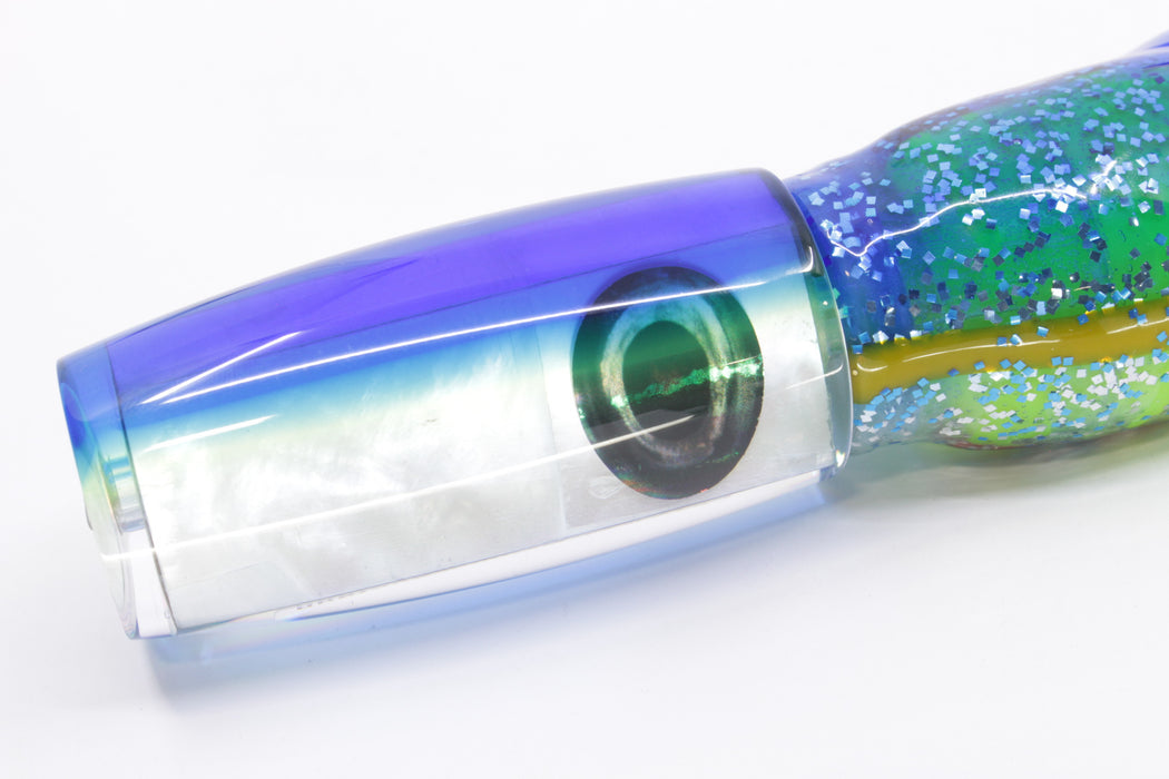 Moyes Lures White MOP Blue-Yellow Back Medium Shotgun 10" 6.2oz Skirted Blue-Silver