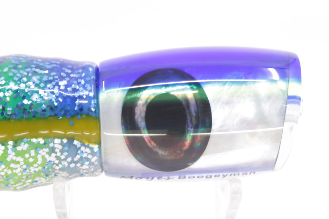 Moyes Lures White MOP Blue-Pale Yellow Back Taxi Eyes Boogeyman 12" 7oz Skirted
