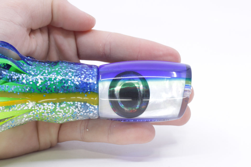 Moyes Lures White MOP Blue-Pale Yellow Back Taxi Eyes Boogeyman 12" 7oz Skirted