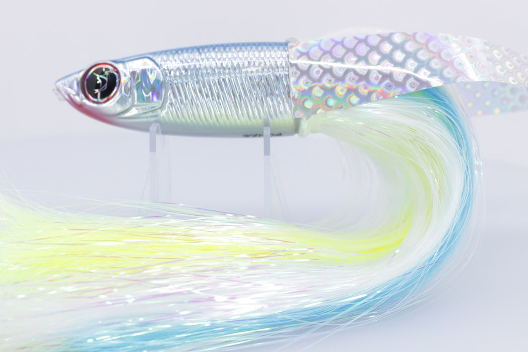 Bonze Lures Silver Rainbow Blue Dot Back Weapon X 12" 9.6oz Flashabou with Wings