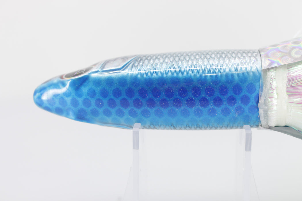 Bonze Lures Silver Rainbow Blue Dot Back Weapon X 12" 9.6oz Flashabou with Wings