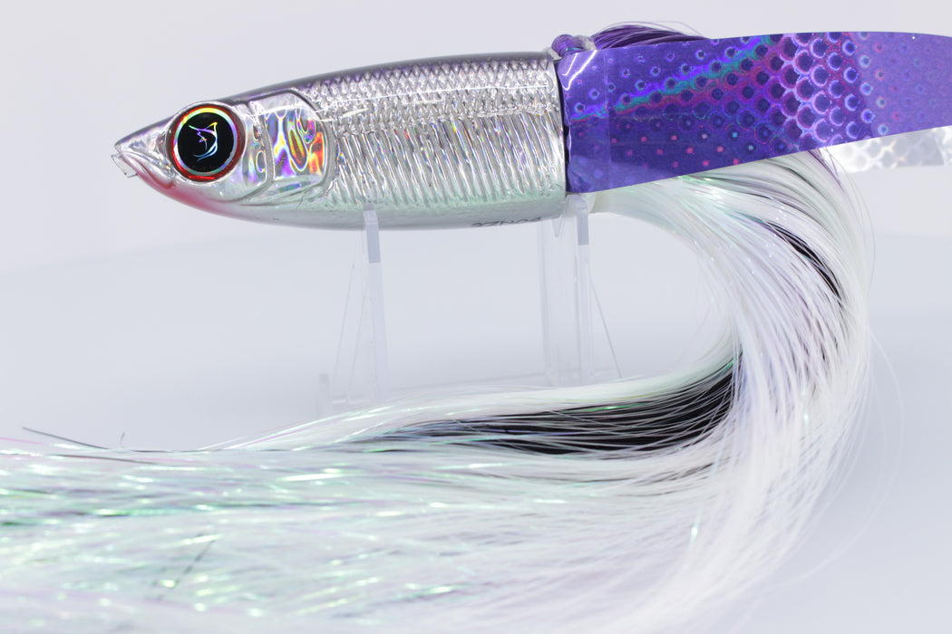 Bonze Lures Silver Rainbow Purple Dot Back Weapon X 12" 9.6oz Flashabou with Wings
