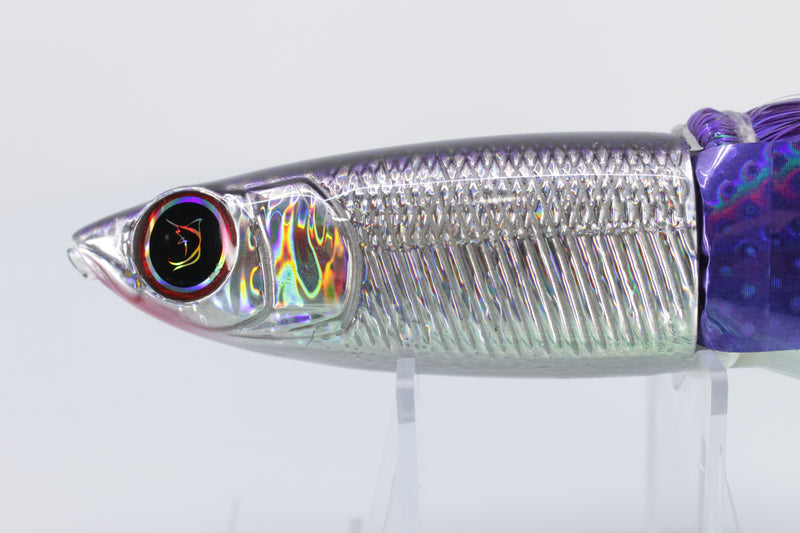 Bonze Lures Silver Rainbow Purple Dot Back Weapon X 12" 9.6oz Flashabou with Wings
