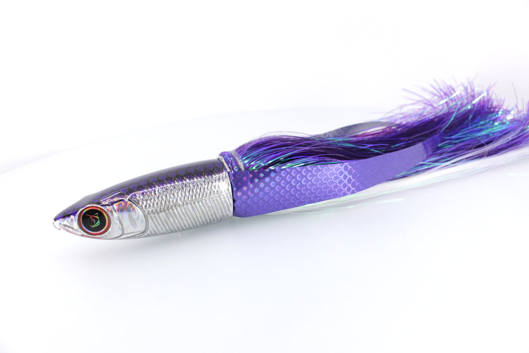 Bonze Lures Silver Rainbow Purple Dot Back Weapon X 12" 9.6oz Flashabou with Wings