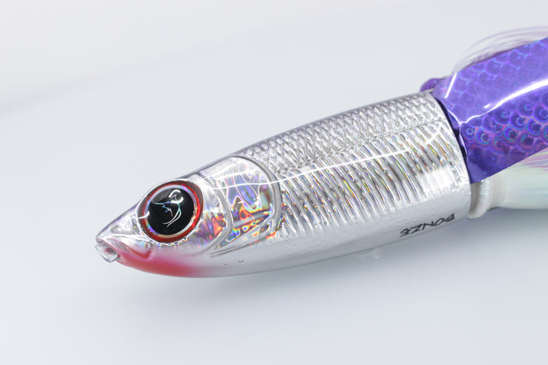 Bonze Lures Silver Rainbow Purple Dot Back Weapon X 12" 9.6oz Flashabou with Wings