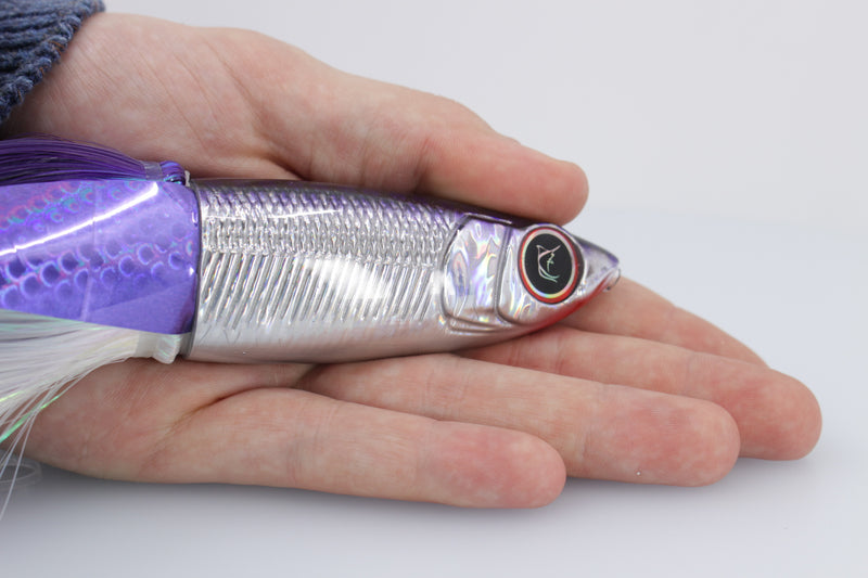 Bonze Lures Silver Rainbow Purple Dot Back Weapon X 12" 9.6oz Flashabou with Wings