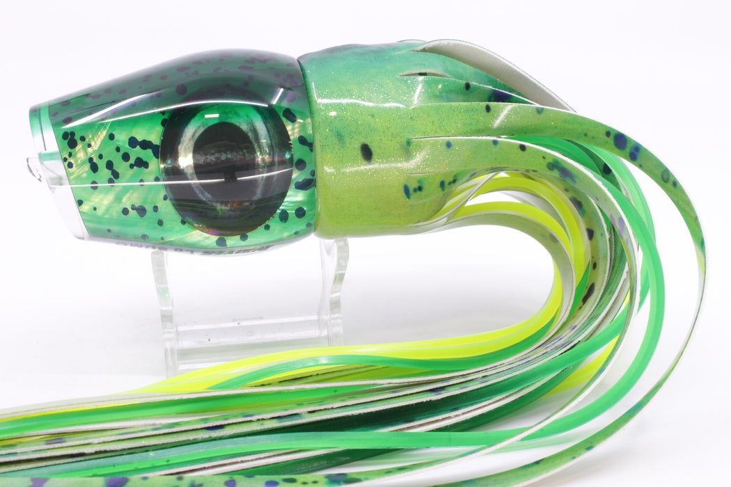 Moyes Lures Mahi MOP Green Back Taxi Eyes Large Sumo 14" 10.3oz Fire Tailz Vinyl Mahi