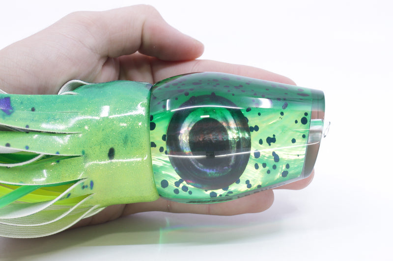 Moyes Lures Mahi MOP Green Back Taxi Eyes Large Sumo 14" 10.3oz Fire Tailz Vinyl Mahi