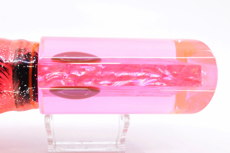 Moyes Lures Fluorescent Pink Awabi Large Pipe Bomb 14" 12.3oz Skirted Root Beer/Pink