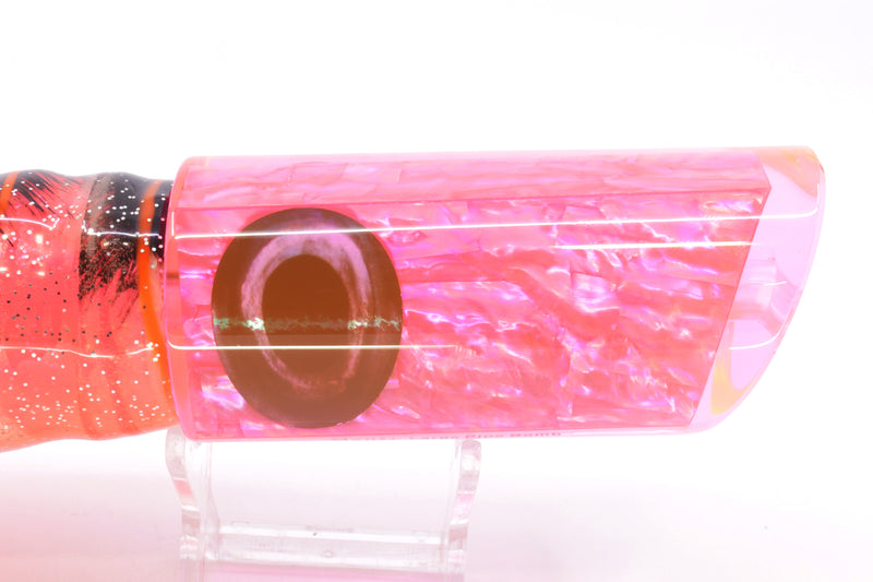 Moyes Lures Fluorescent Pink Awabi Large Pipe Bomb 14" 12.3oz Skirted Root Beer/Pink