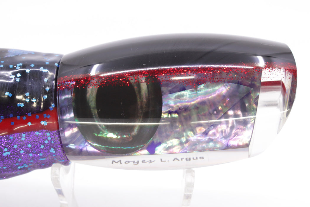 Moyes Lures Rainbow MOP Black-Red Back Taxi Eyes Large Argus 14" 10oz Skirted