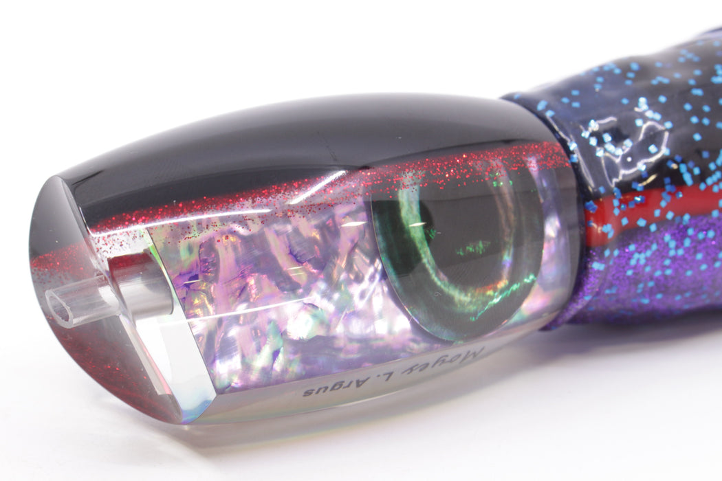 Moyes Lures Rainbow MOP Black-Red Back Taxi Eyes Large Argus 14" 10oz Skirted