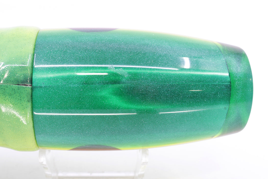 Jackpot Lures Yellow Chrome Green Back Cameltoe 14" 10.6oz Fire Tailz Vinyl Mahi