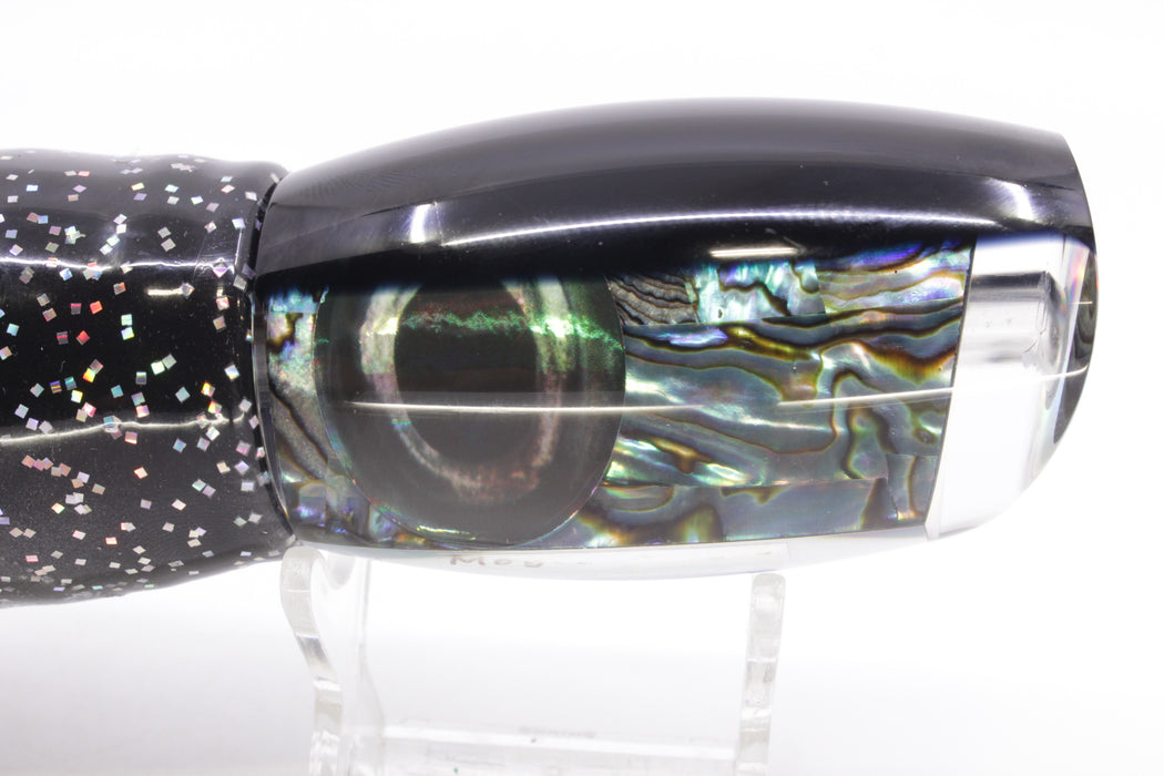 Moyes Lures Paua Shell Black Back Taxi Eyes Large Argus 14" 10oz Skirted Black/Rainbow