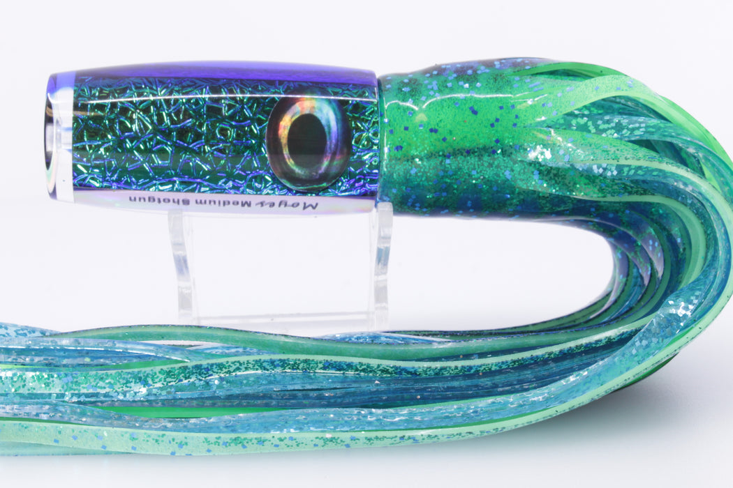 Moyes Lures Blue-Green Oil Slick Blue Back Medium Shotgun 10" 6oz Skirted