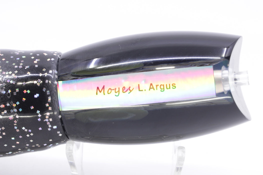 Moyes Lures Paua Shell Black Back Taxi Eyes Large Argus 14" 10oz Skirted Black/Rainbow