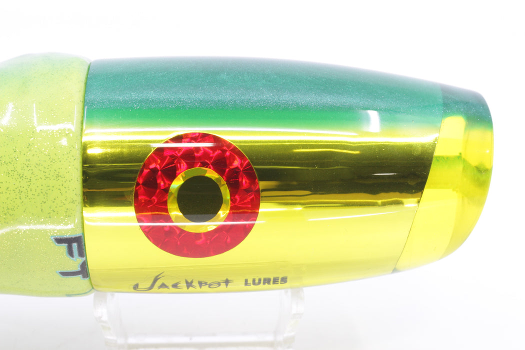 Jackpot Lures Yellow Chrome Green Back Cameltoe 14" 10.6oz Fire Tailz Vinyl Mahi