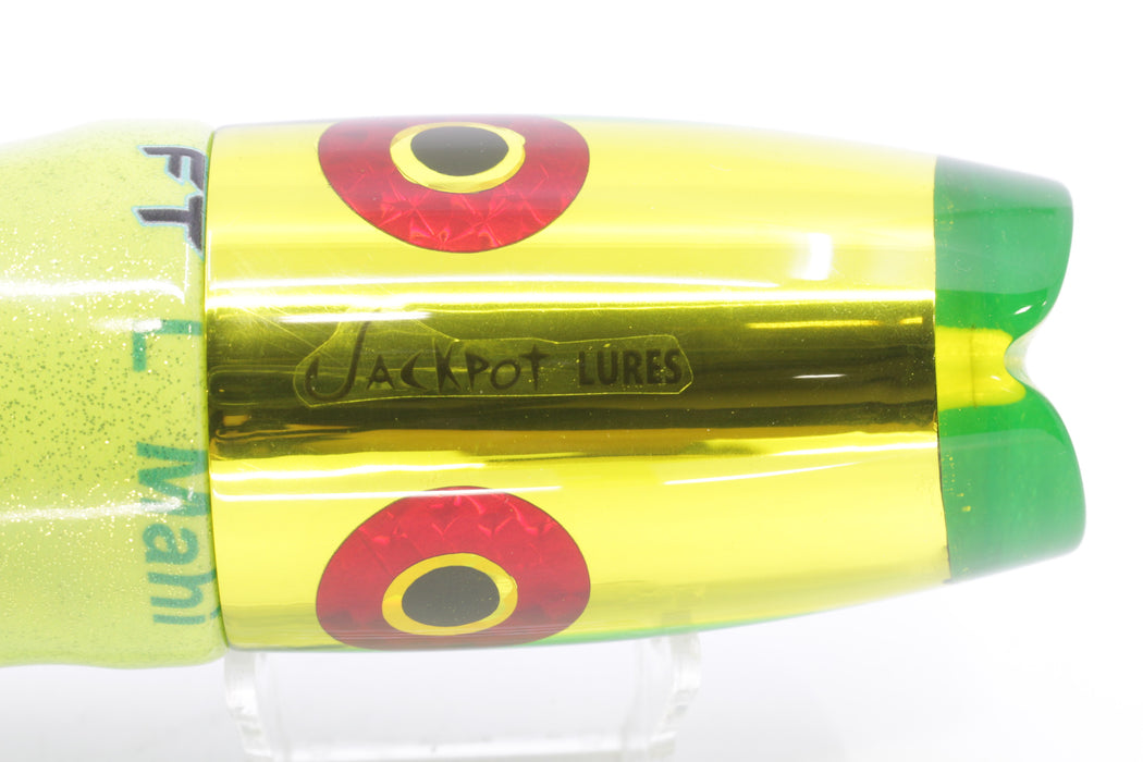 Jackpot Lures Yellow Chrome Green Back Cameltoe 14" 10.6oz Fire Tailz Vinyl Mahi