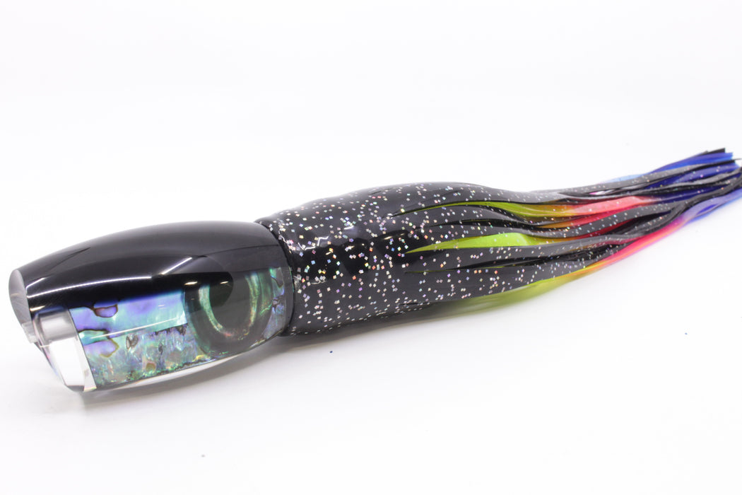 Moyes Lures Paua Shell Black Back Taxi Eyes Large Argus 14" 10oz Skirted Black/Rainbow