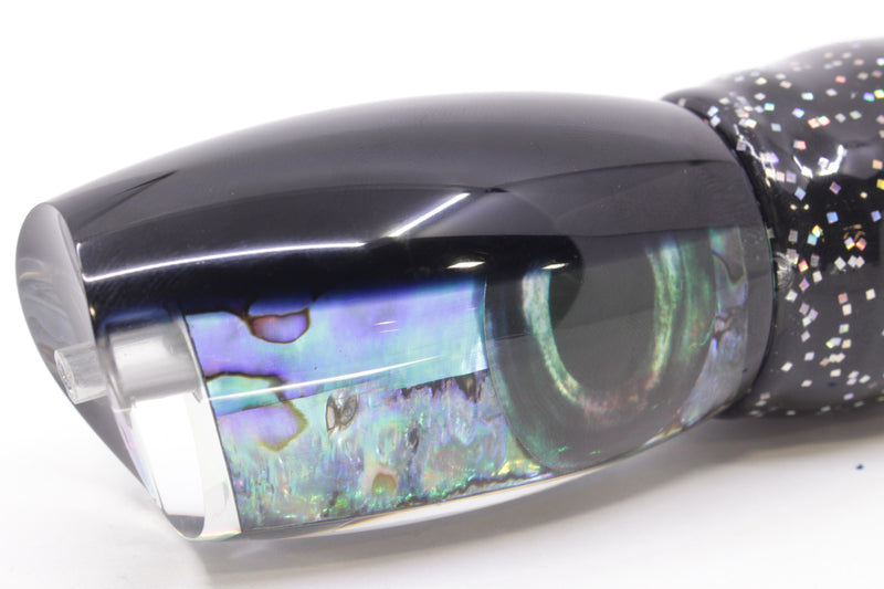 Moyes Lures Paua Shell Black Back Taxi Eyes Large Argus 14" 10oz Skirted Black/Rainbow