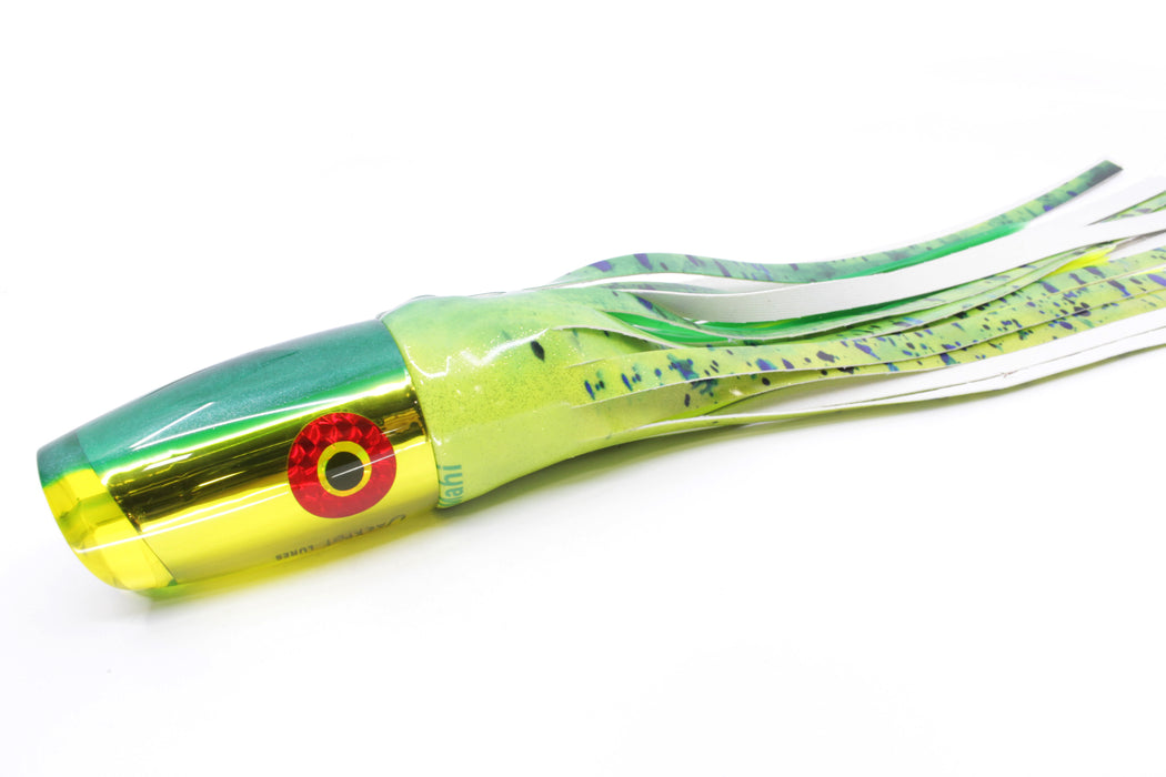 Jackpot Lures Yellow Chrome Green Back Cameltoe 14" 10.6oz Fire Tailz Vinyl Mahi