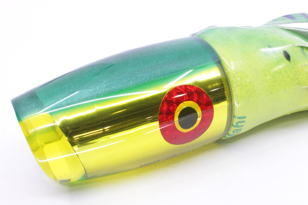 Jackpot Lures Yellow Chrome Green Back Cameltoe 14" 10.6oz Fire Tailz Vinyl Mahi